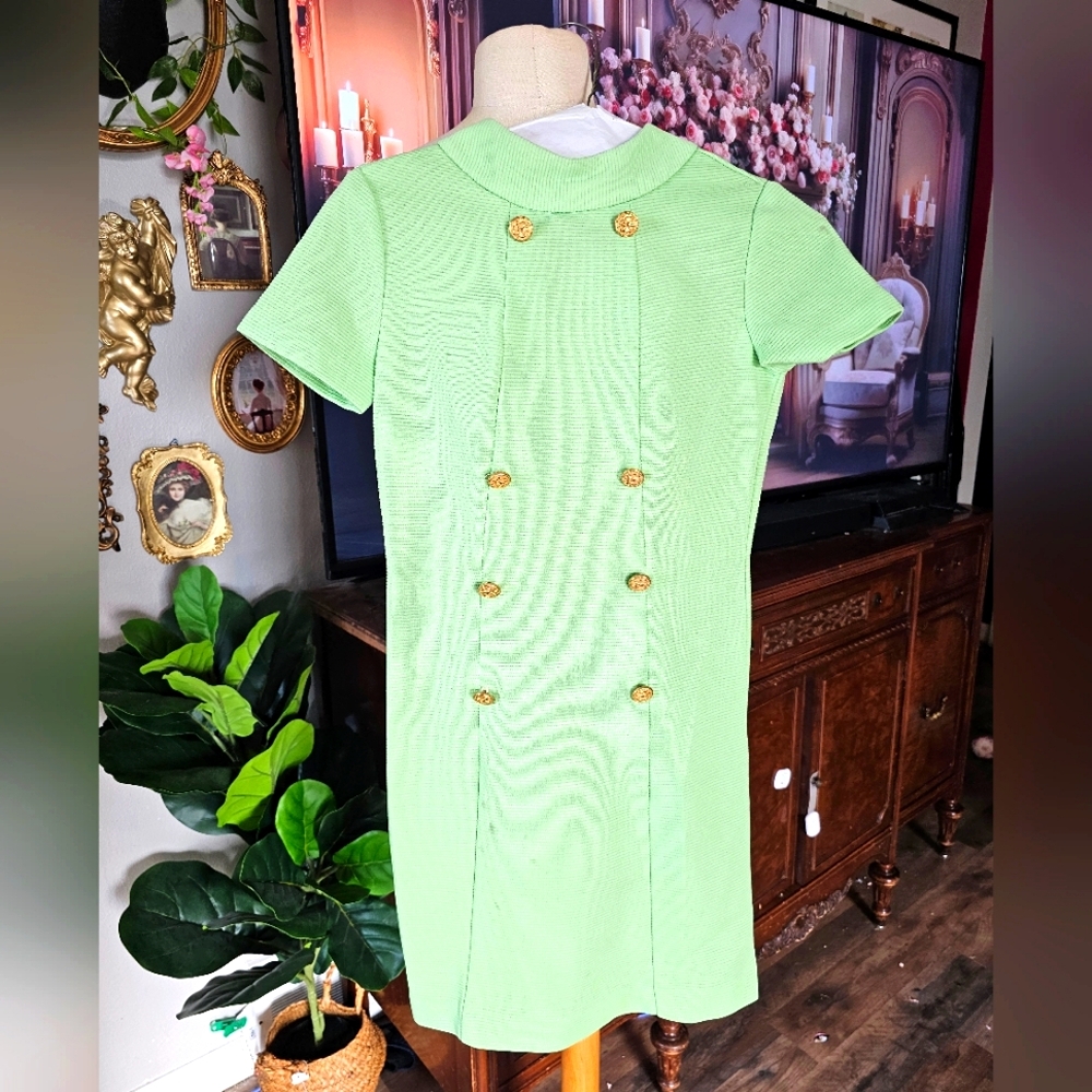 Vintage 60s lime green mock turtle neck mini dress